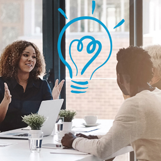 people talking blue bulb